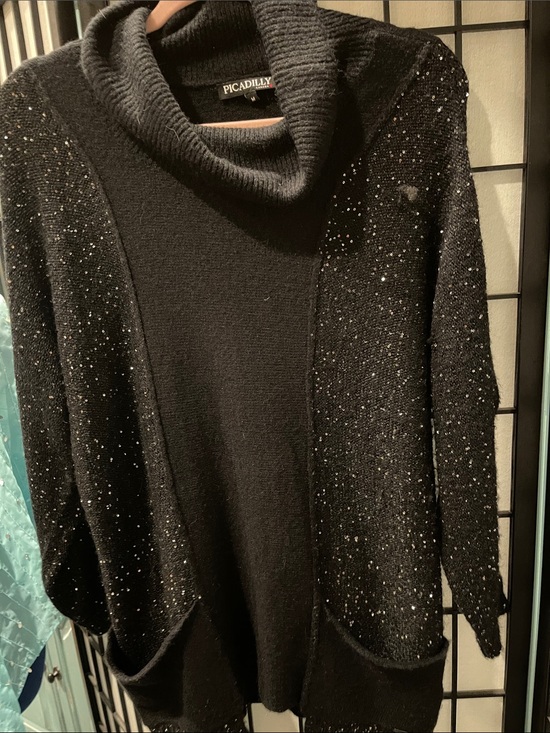 Picadilly Sweaters - Picadilly  Black Cowl-Neck Sweater with Subtle Sparkle .